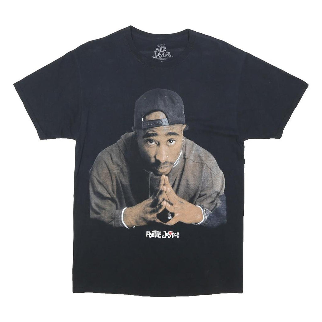 POETIC JUSTICE Mens Black Graphic T-Shirt M Short Sleeve Crew Neck Cotton Casual