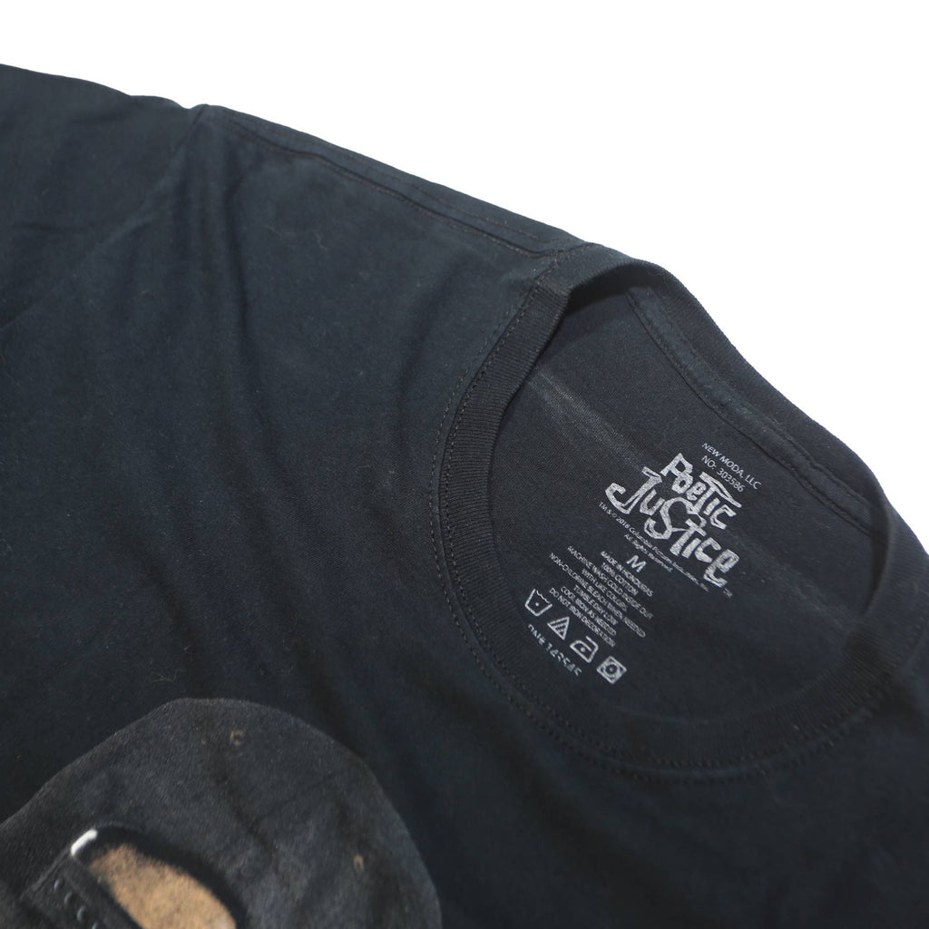 POETIC JUSTICE Mens Black Graphic T-Shirt M Short Sleeve Crew Neck Cotton Casual