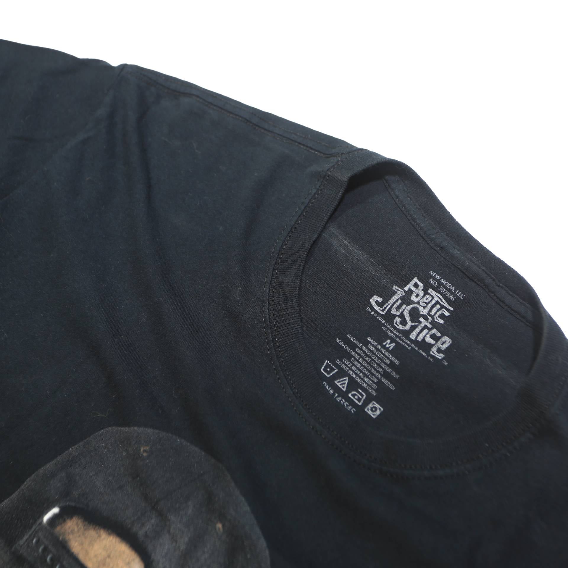POETIC JUSTICE Mens Black Graphic T-Shirt M Short Sleeve Crew Neck Cotton Casual
