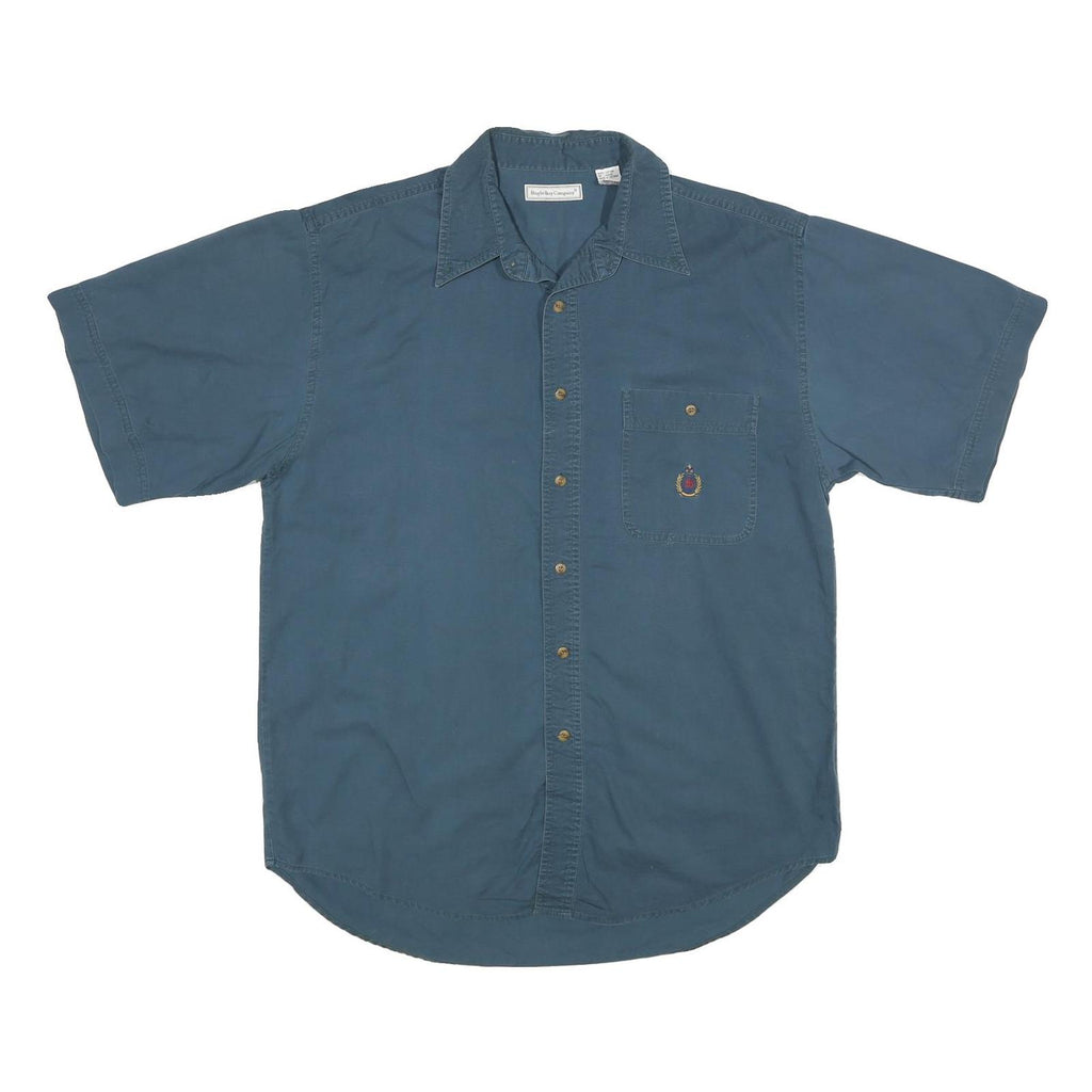 BUGLE BOY Mens Blue Cotton Casual Shirt L Button Pocket Embroidered Crest