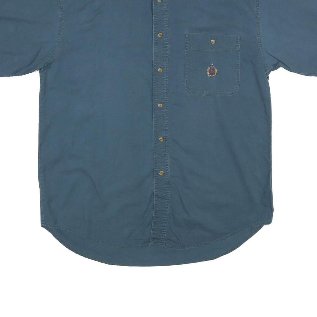 BUGLE BOY Mens Blue Cotton Casual Shirt L Button Pocket Embroidered Crest