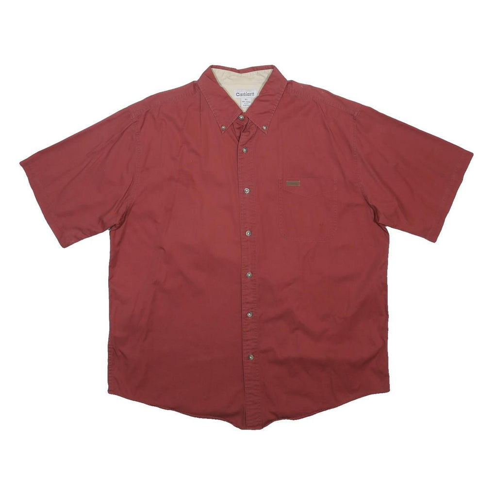 CARHARTT Mens Red Cotton Blend Short Sleeve Shirt XL Button Pocket Casual
