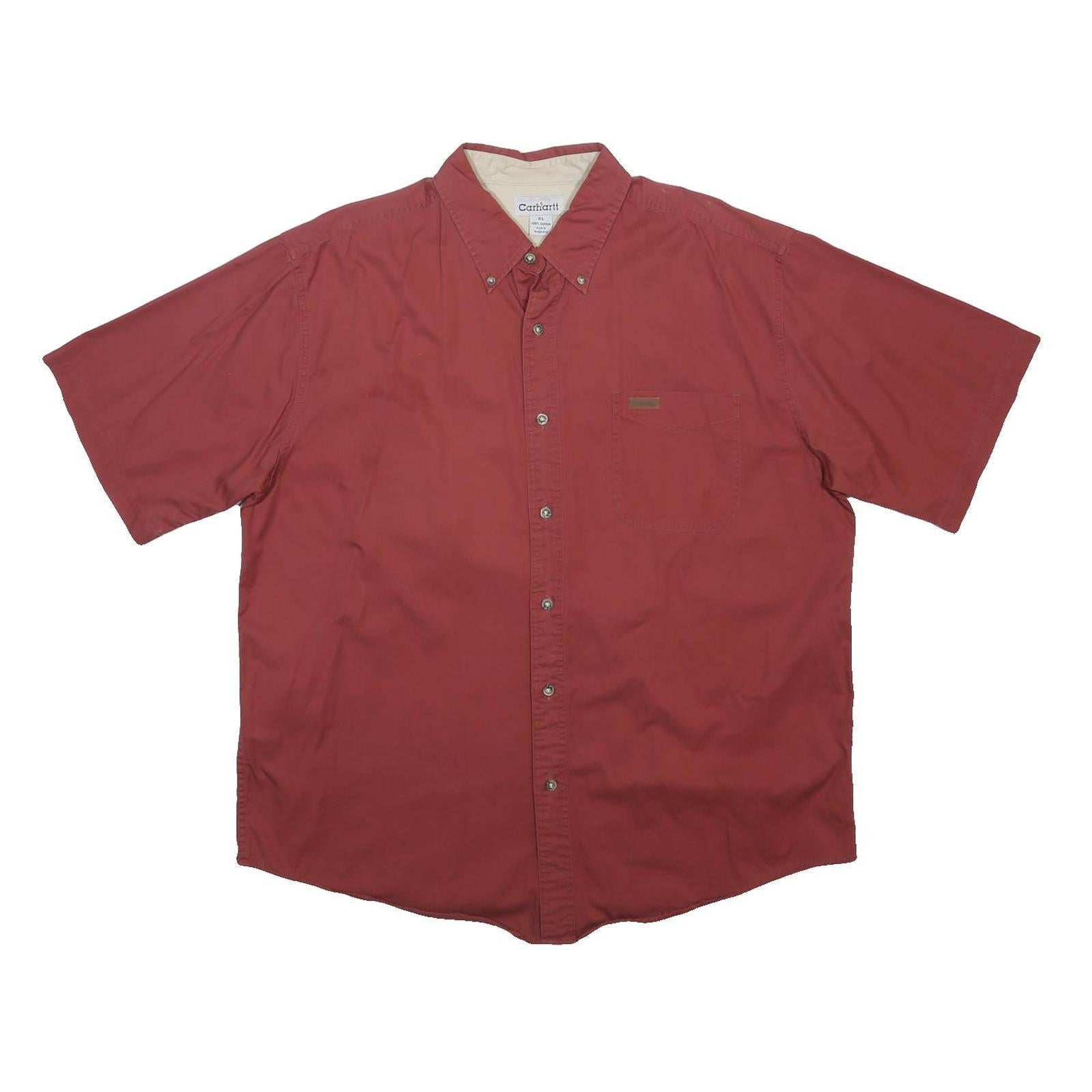 CARHARTT Mens Red Cotton Blend Short Sleeve Shirt XL Button Pocket Casual
