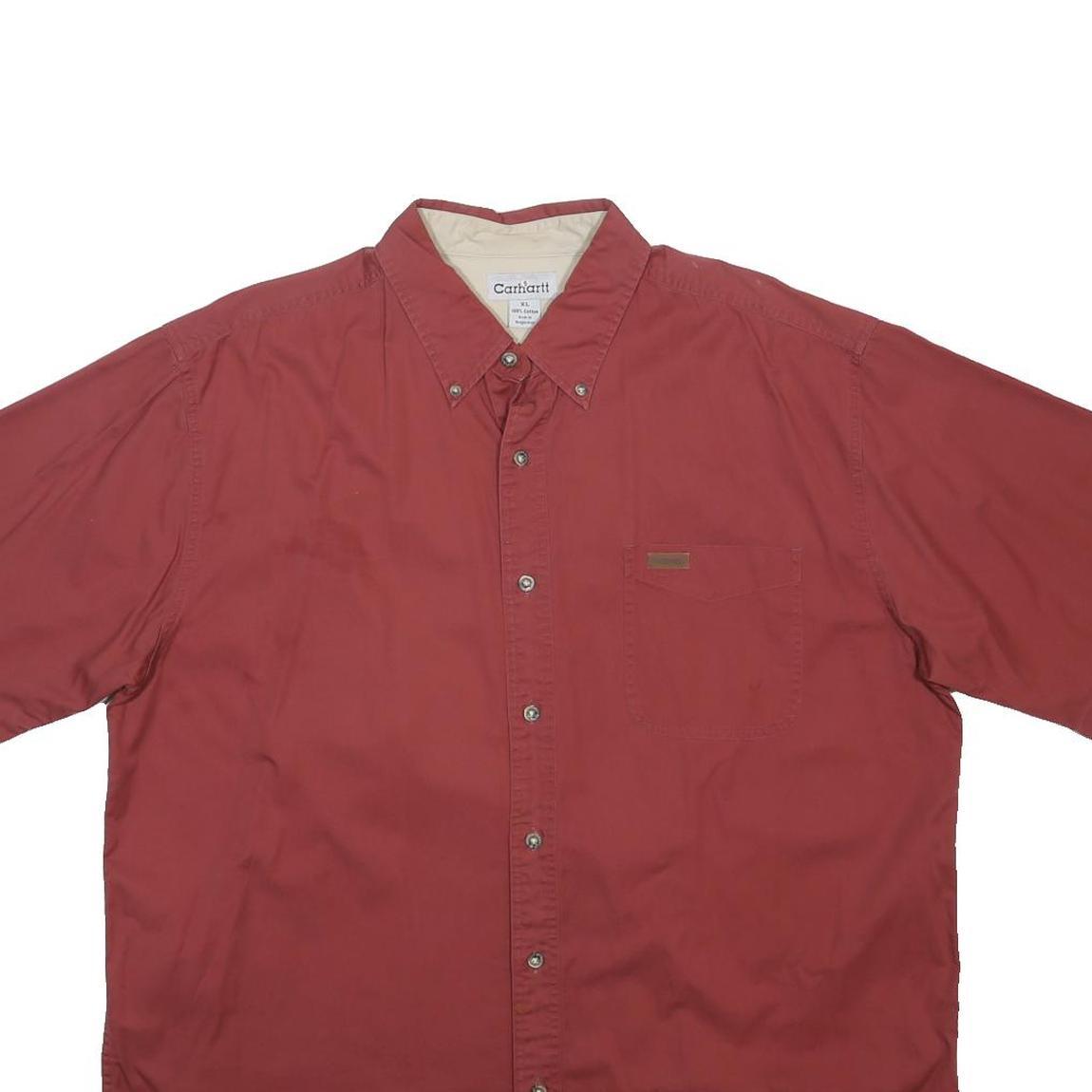 CARHARTT Mens Red Cotton Blend Short Sleeve Shirt XL Button Pocket Casual