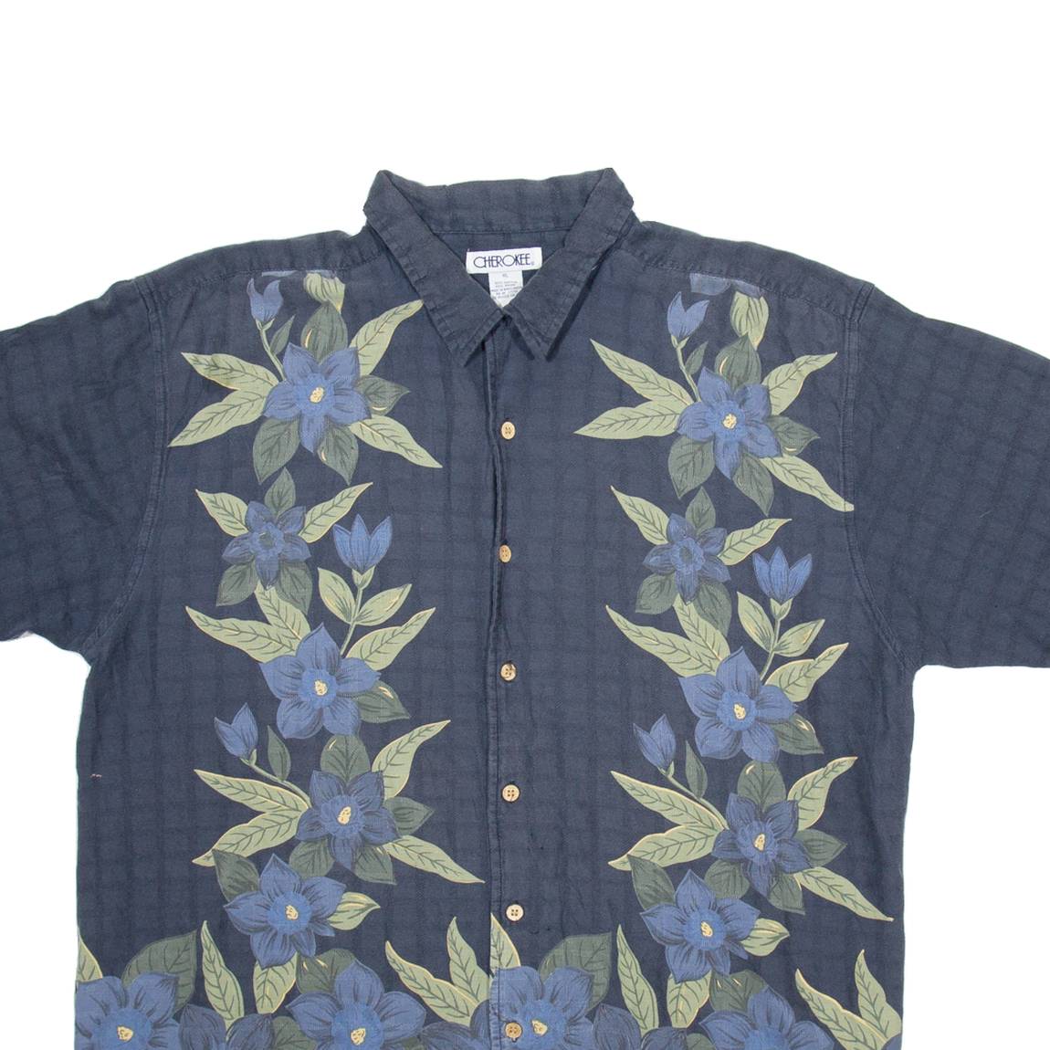 CHEROKEE Mens Hawaiian Shirt Blue Floral XL