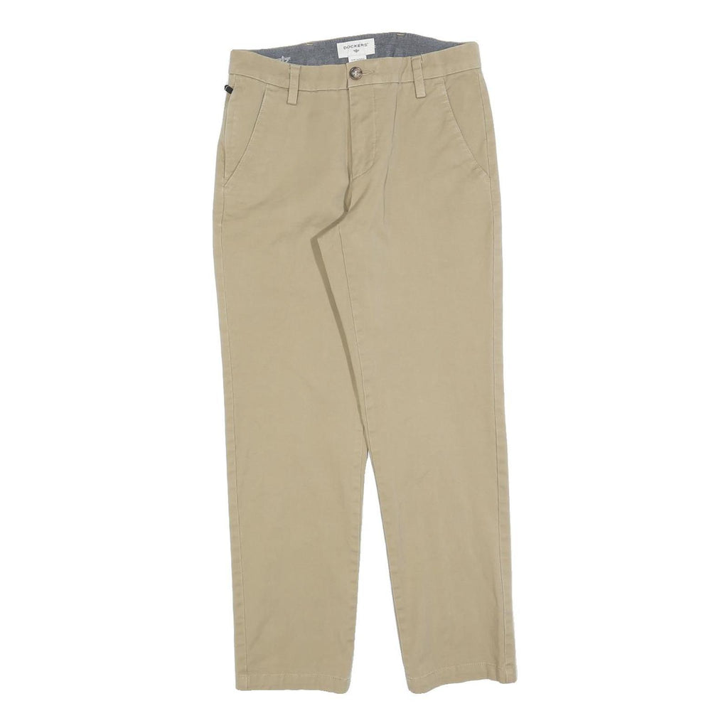 DOCKERS Mens Cotton Blend Beige Slim Straight Trousers W28 L27 Classic Zip