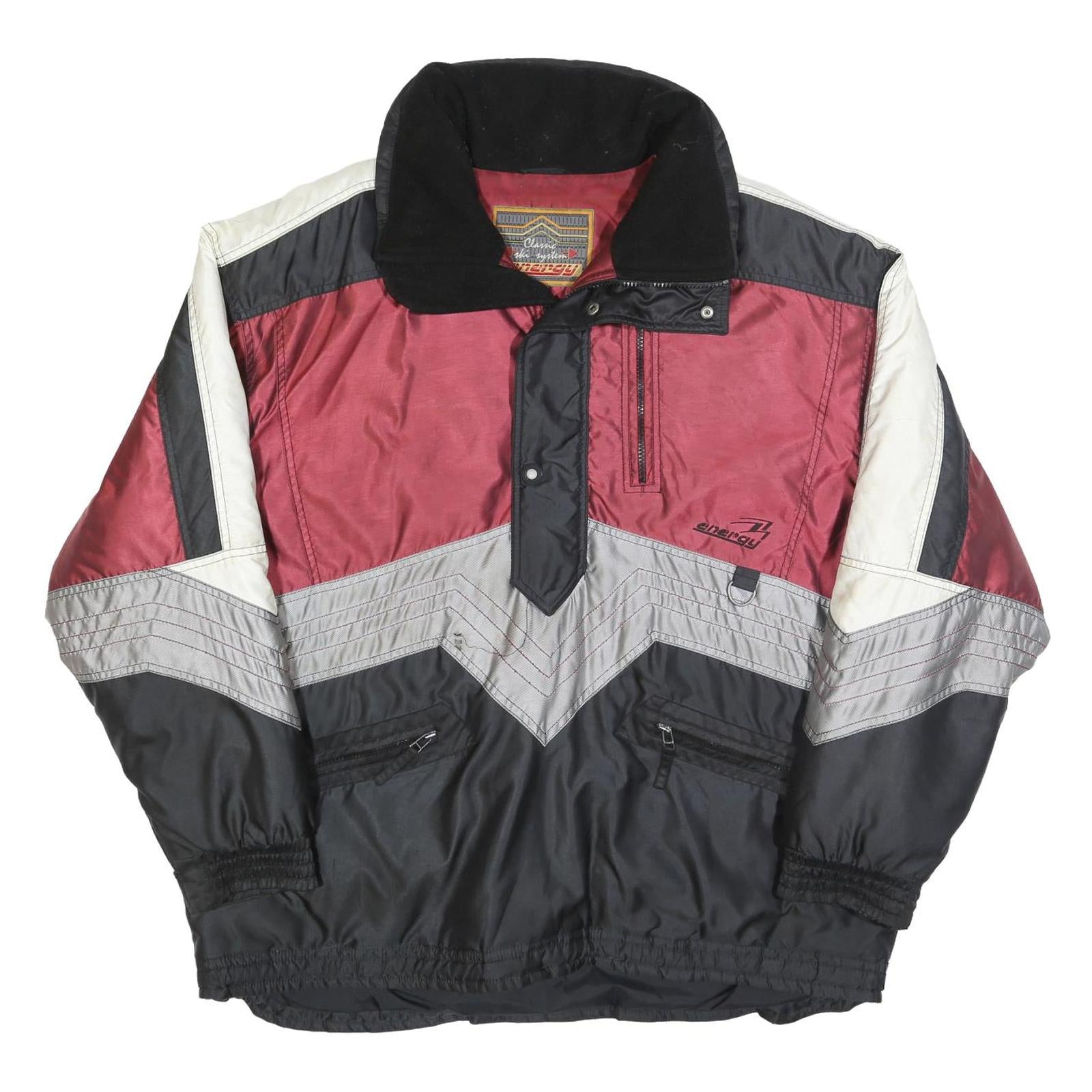 ENERGY Mens Red Black & White Zip-Up Classic Jacket XL Polyester Colourblock