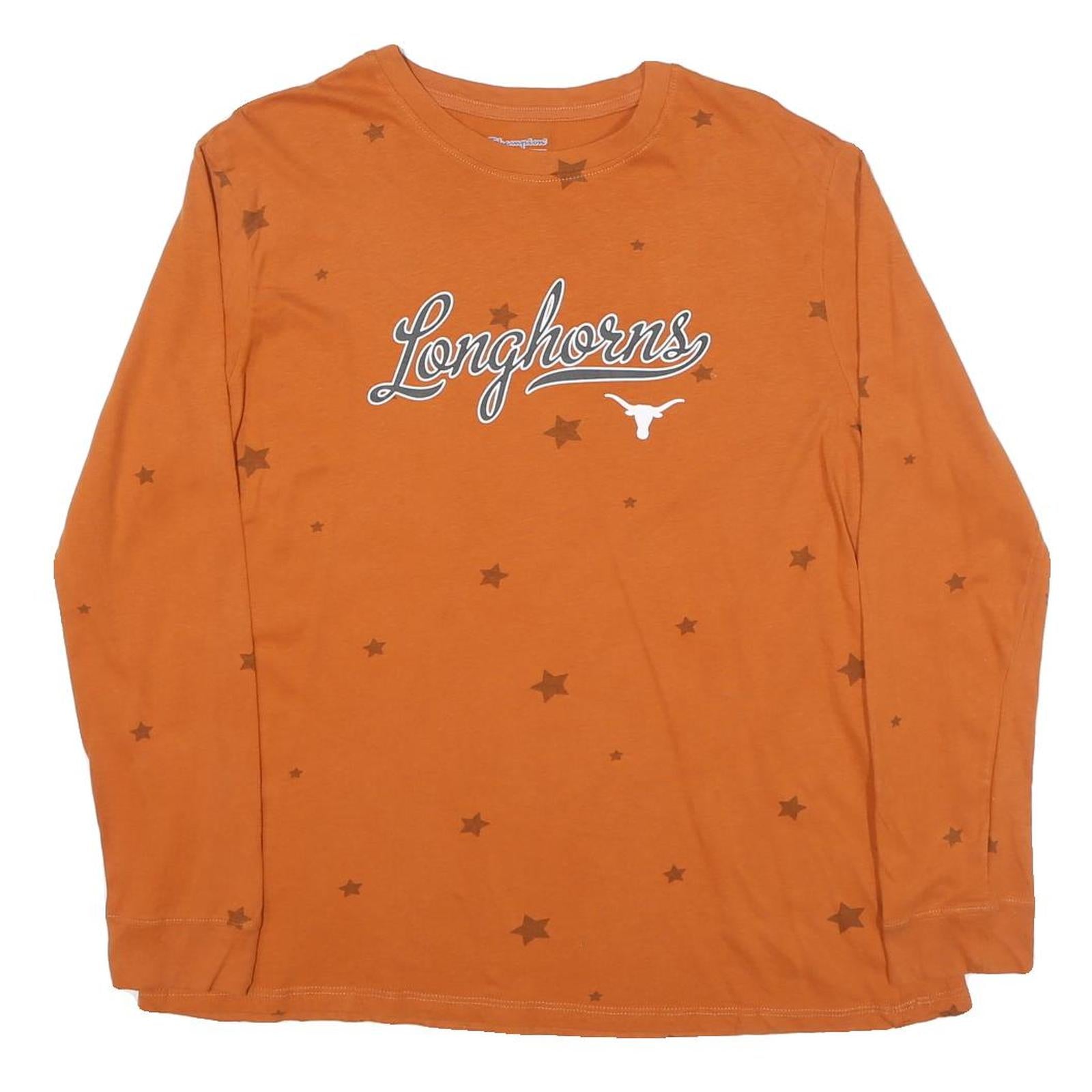 CHAMPION Mens Orange Longhorns Graphic T-Shirt XL Long Sleeve Crew Neck Stars