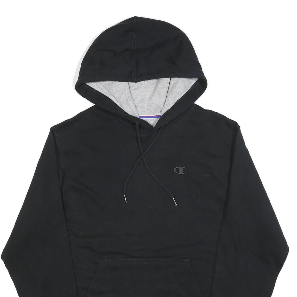 CHAMPION Mens Black Hoodie S Cotton Blend Pullover Lightweight Drawstring