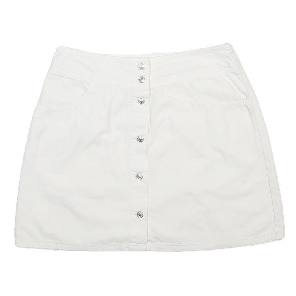 BENETTON Womens White Cotton Mini Skirt Button Front Casual Summer