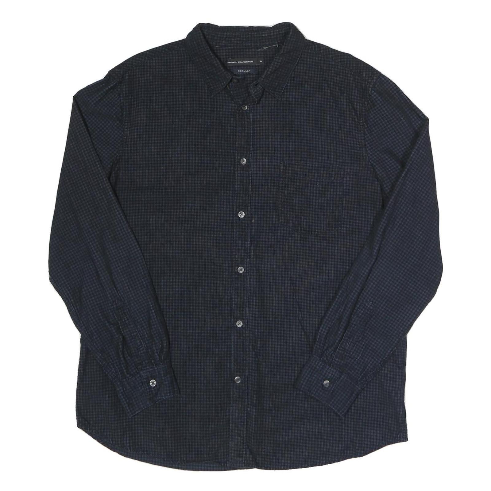 FRENCH CONNECTION Mens Navy Blue Check Shirt L Cotton Long Sleeve Casual Twill