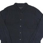 FRENCH CONNECTION Mens Navy Blue Check Shirt L Cotton Long Sleeve Casual Twill