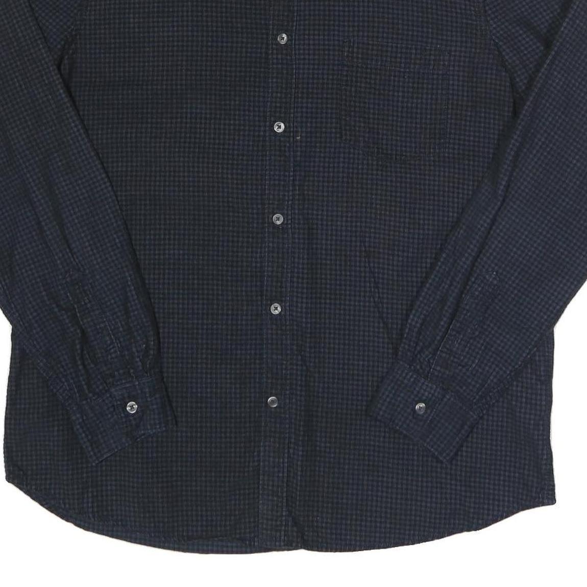 FRENCH CONNECTION Mens Navy Blue Check Shirt L Cotton Long Sleeve Casual Twill