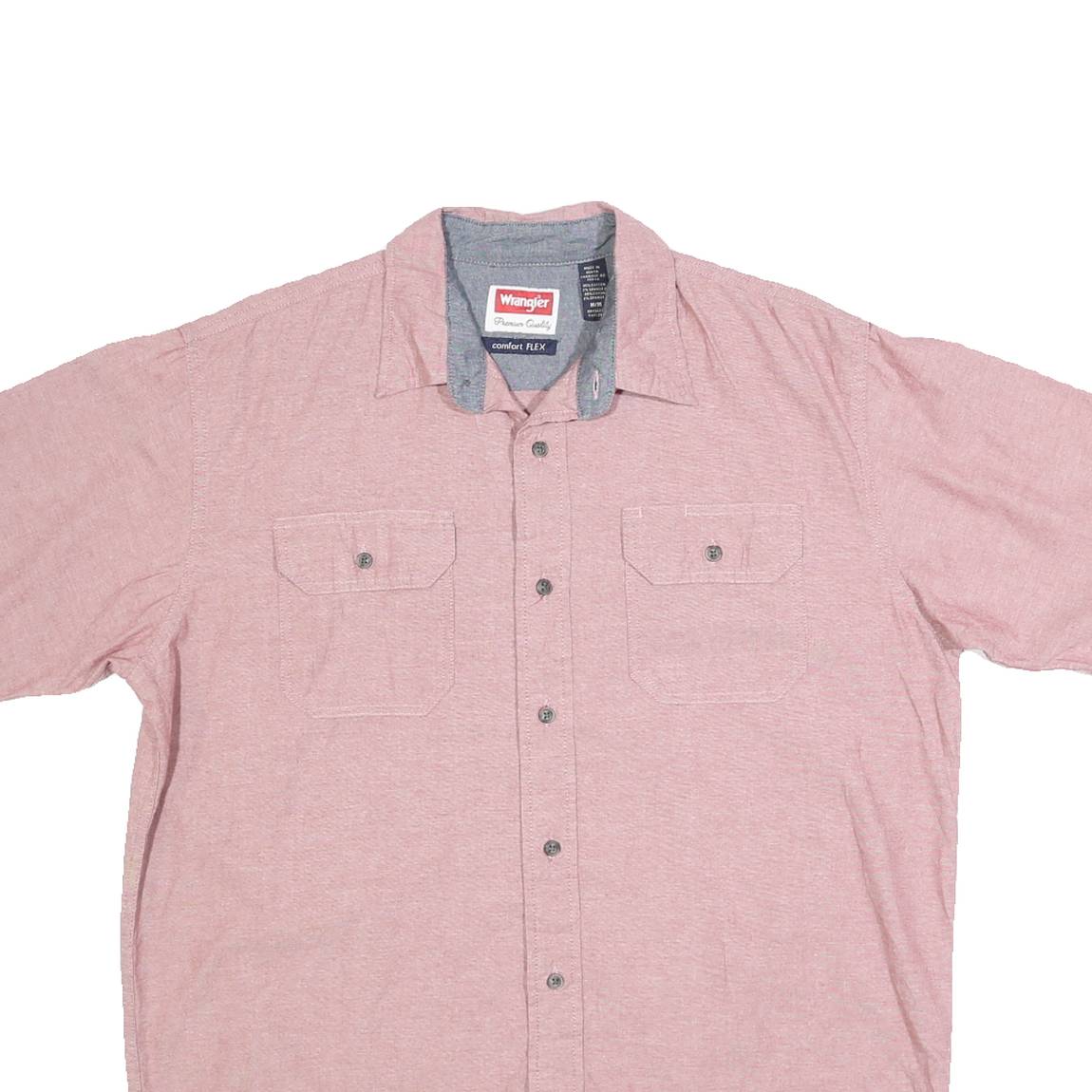 WRANGLER Mens Pink Cotton Blend Short Sleeve Shirt M Button Front Casual