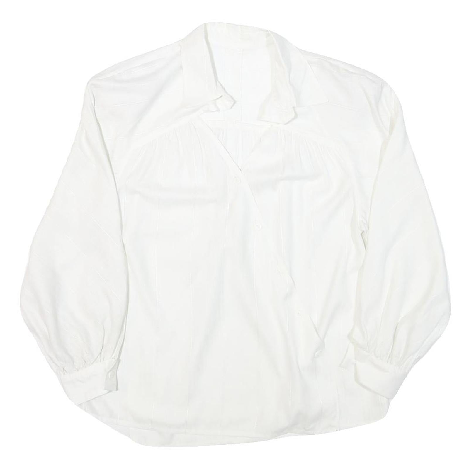 Womens White Rayon Basic Shirt Long Sleeve Collared Button Neck Plain M
