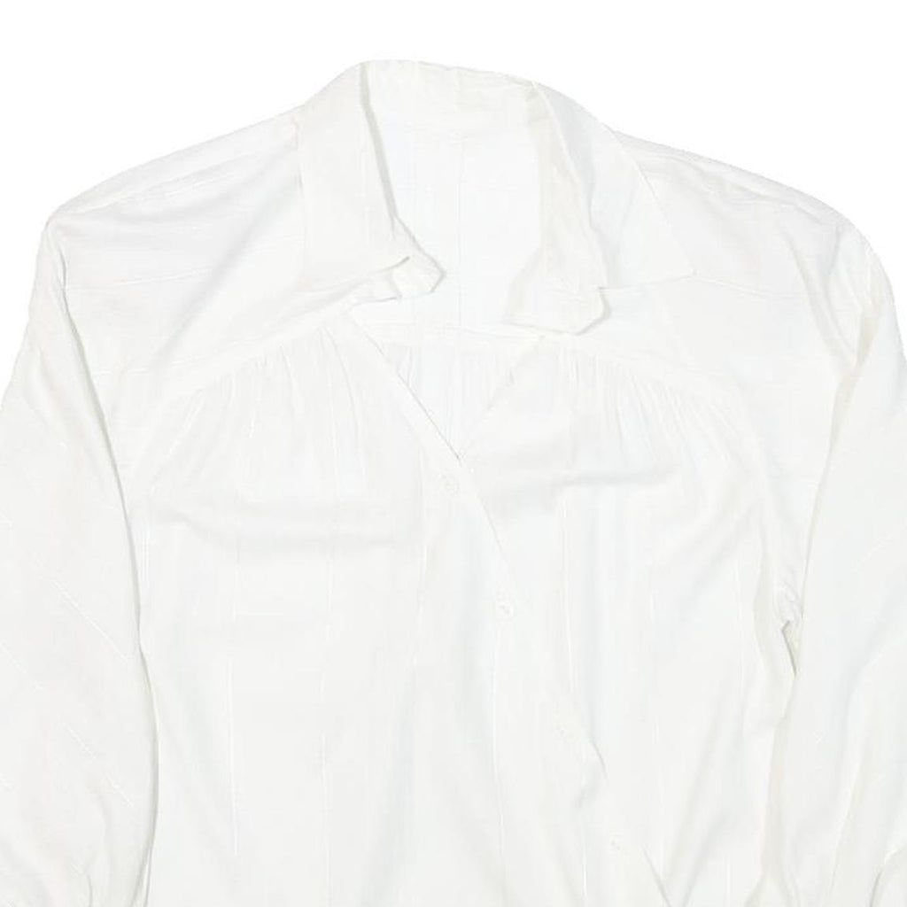 Womens White Rayon Basic Shirt Long Sleeve Collared Button Neck Plain M