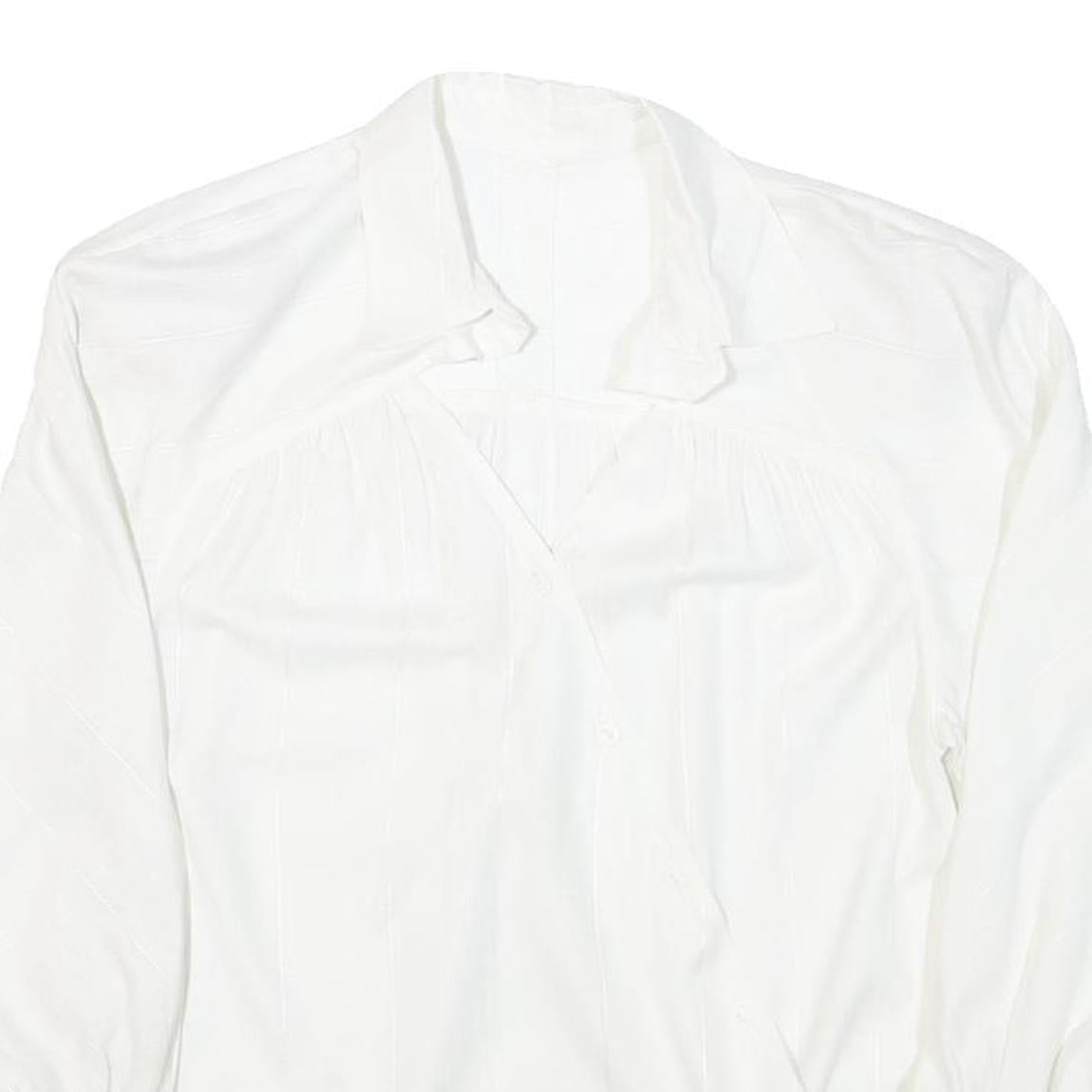 Womens White Rayon Basic Shirt Long Sleeve Collared Button Neck Plain M