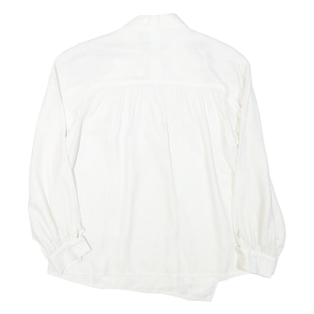 Womens White Rayon Basic Shirt Long Sleeve Collared Button Neck Plain M