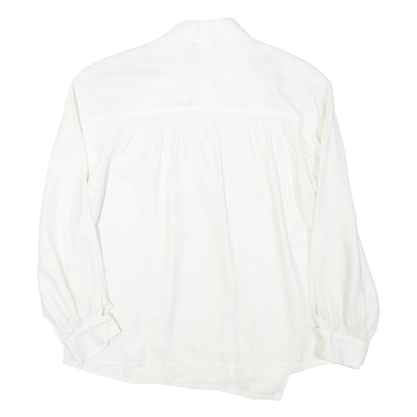 Womens White Rayon Basic Shirt Long Sleeve Collared Button Neck Plain M