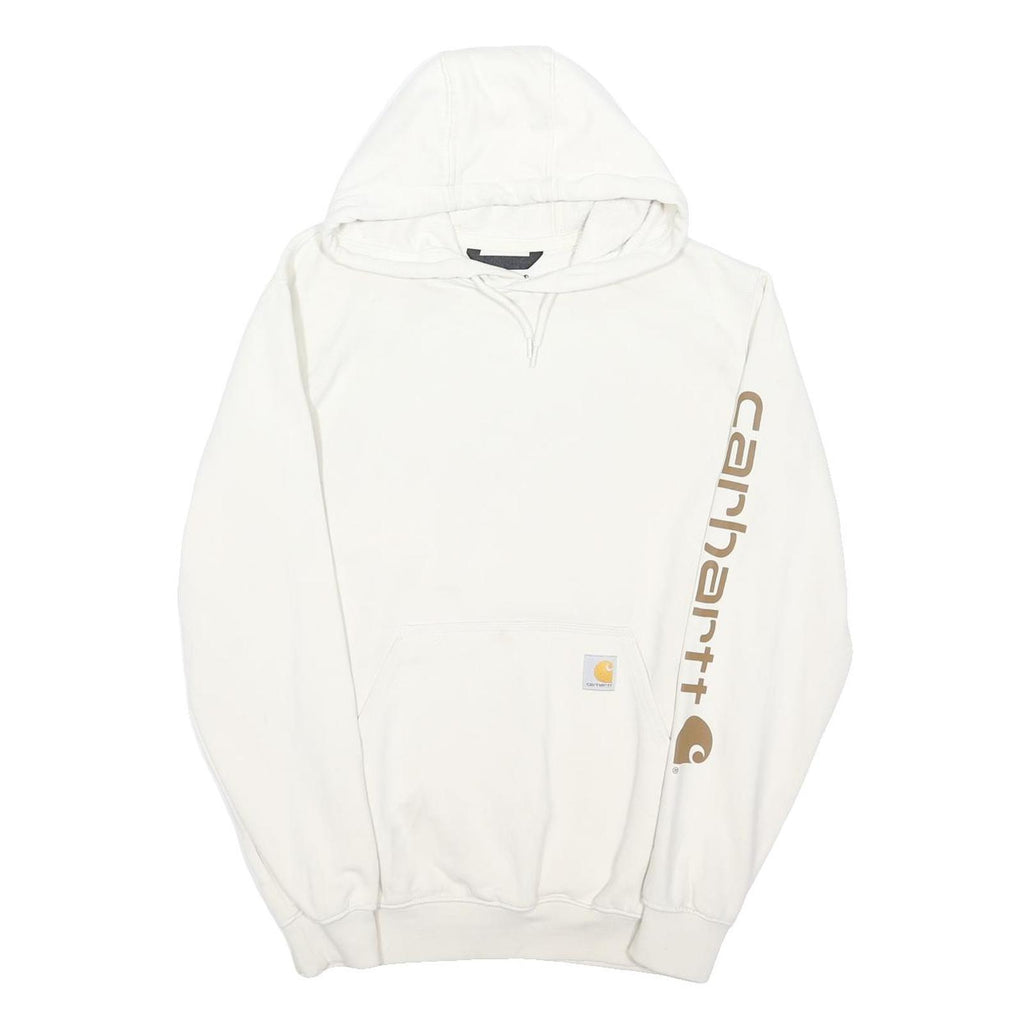 CARHARTT Womens White ¼ Zip Hoodie S Sleeve Logo Plain Cotton Blend Casual