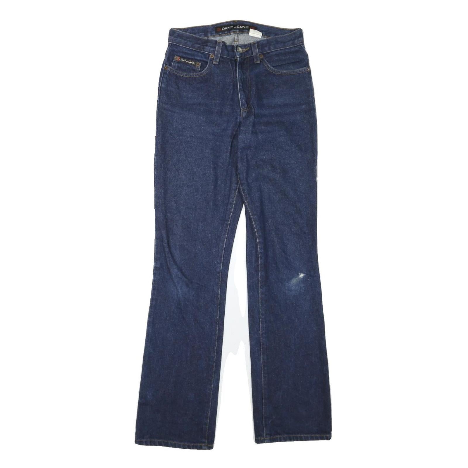 DKNY Womens Regular Fit Straight Leg Denim Dark Blue Jeans W26 L31 Classic Zip