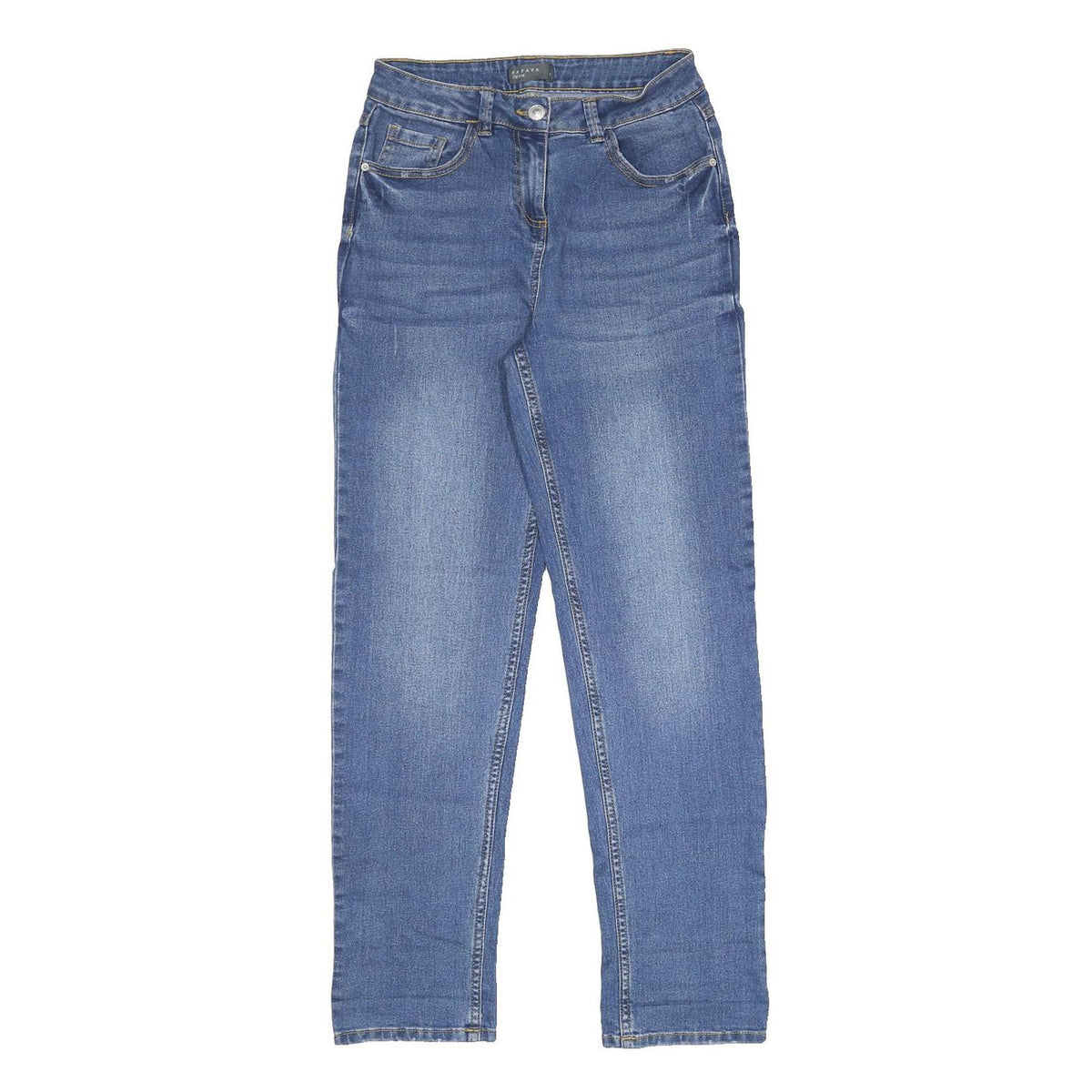 PAPAYA Womens Blue Regular Fit Straight Leg Denim W26 L29 Cotton Blend Zip Jeans