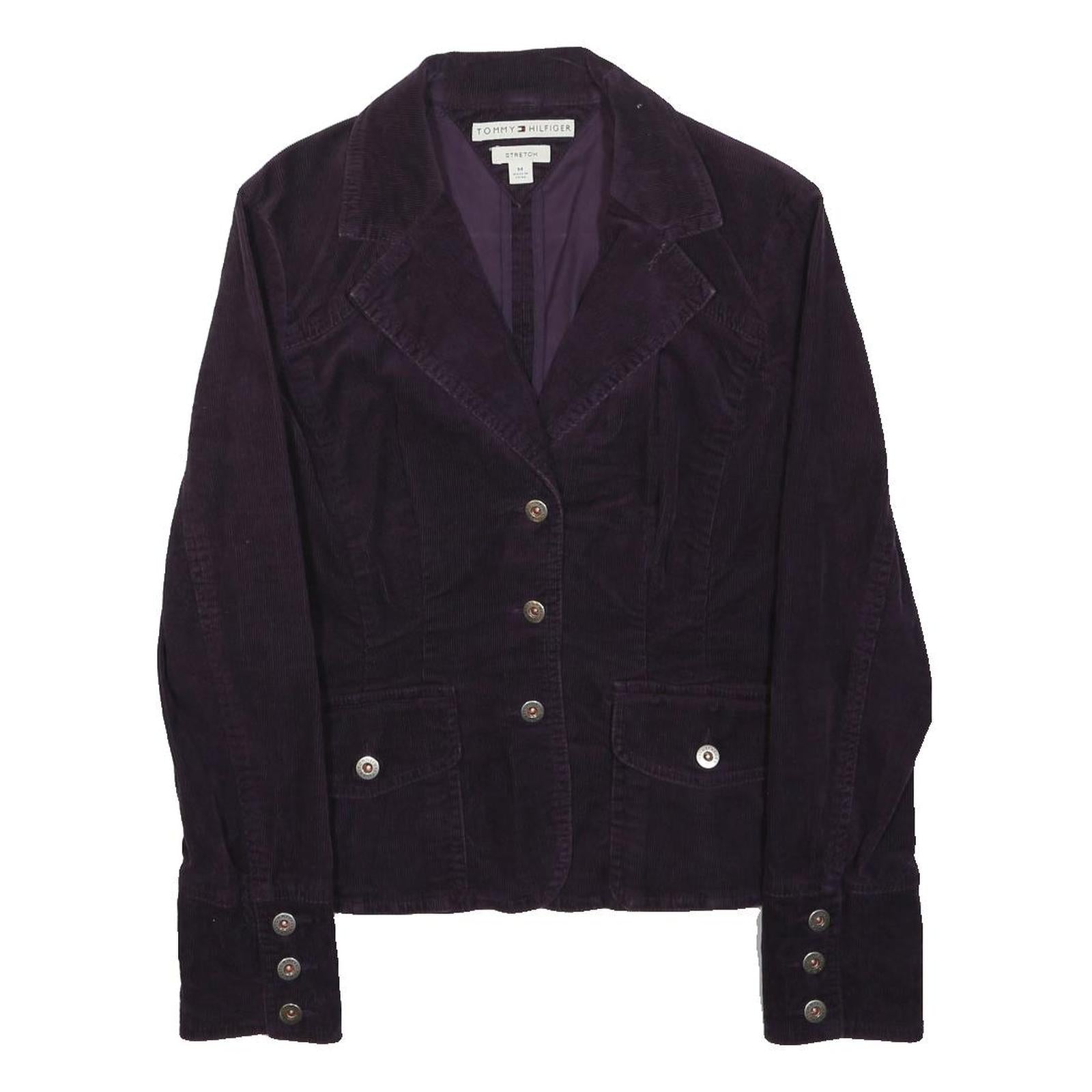 TOMMY HILFIGER Womens Purple Cotton Corduroy Blazer Jacket M Stretch Button