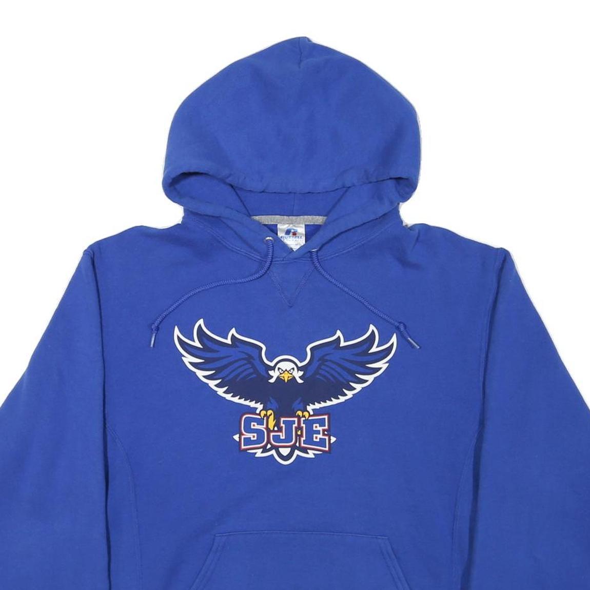 RUSSELL ATHLETIC Mens Blue Hoodie M Pullover Cotton Blend Eagle Graphic