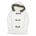 TOMMY HILFIGER Womens White Button Puffer Jacket M Polyester Blend Faux Fur Hood