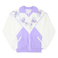 Womens White & Purple Graphic Polyester Blend Zip Jacket L Casual Vintage Style