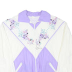 Womens White & Purple Graphic Polyester Blend Zip Jacket L Casual Vintage Style