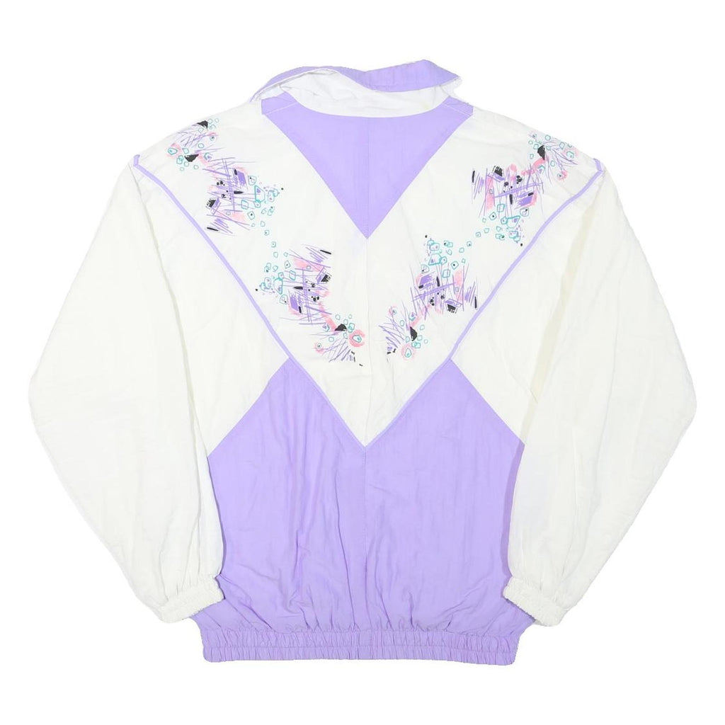 Womens White & Purple Graphic Polyester Blend Zip Jacket L Casual Vintage Style