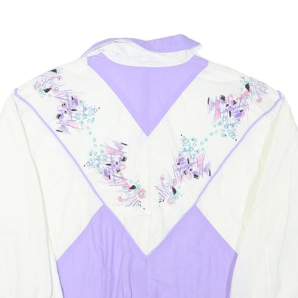 Womens White & Purple Graphic Polyester Blend Zip Jacket L Casual Vintage Style
