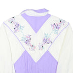 Womens White & Purple Graphic Polyester Blend Zip Jacket L Casual Vintage Style