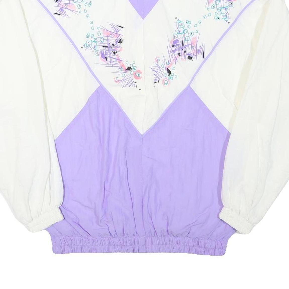 Womens White & Purple Graphic Polyester Blend Zip Jacket L Casual Vintage Style