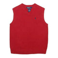 POLO RALPH LAUREN Boys Red Cotton Plain V-Neck Basic Knit 7Y Sweater Vest