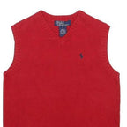 POLO RALPH LAUREN Boys Red Cotton Plain V-Neck Basic Knit 7Y Sweater Vest