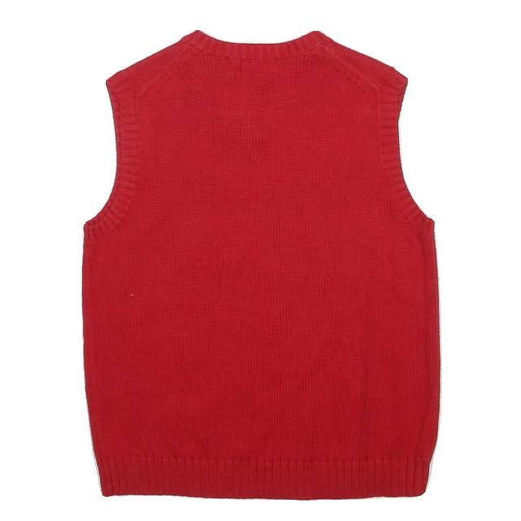 POLO RALPH LAUREN Boys Red Cotton Plain V-Neck Basic Knit 7Y Sweater Vest