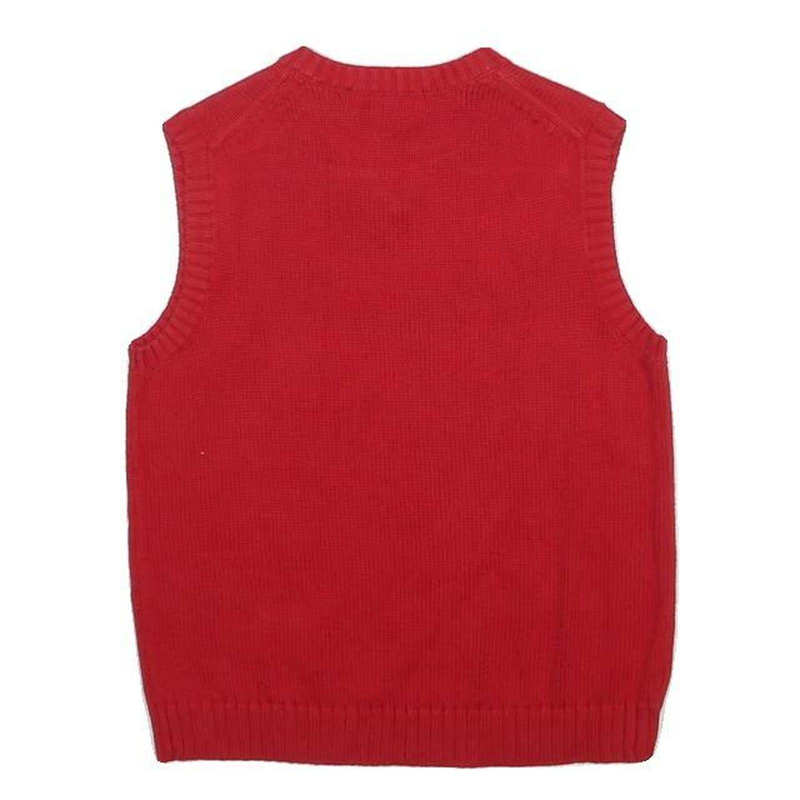 POLO RALPH LAUREN Boys Red Cotton Plain V-Neck Basic Knit 7Y Sweater Vest
