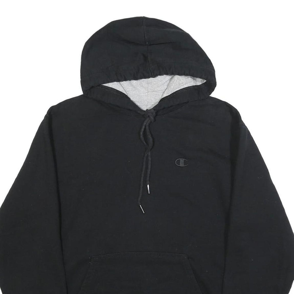 CHAMPION Mens Black Hoodie S Cotton Blend Pullover Logo Sweatshirt