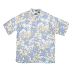 IZOD Mens Blue & White Floral Rayon Short Sleeve Shirt M Summer Casual