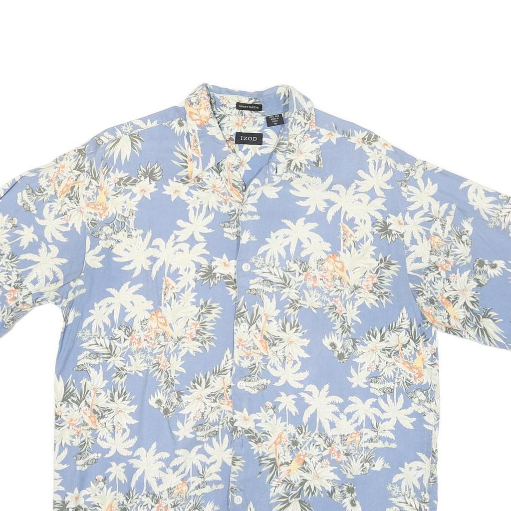 IZOD Mens Blue & White Floral Rayon Short Sleeve Shirt M Summer Casual