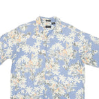 IZOD Mens Blue & White Floral Rayon Short Sleeve Shirt M Summer Casual