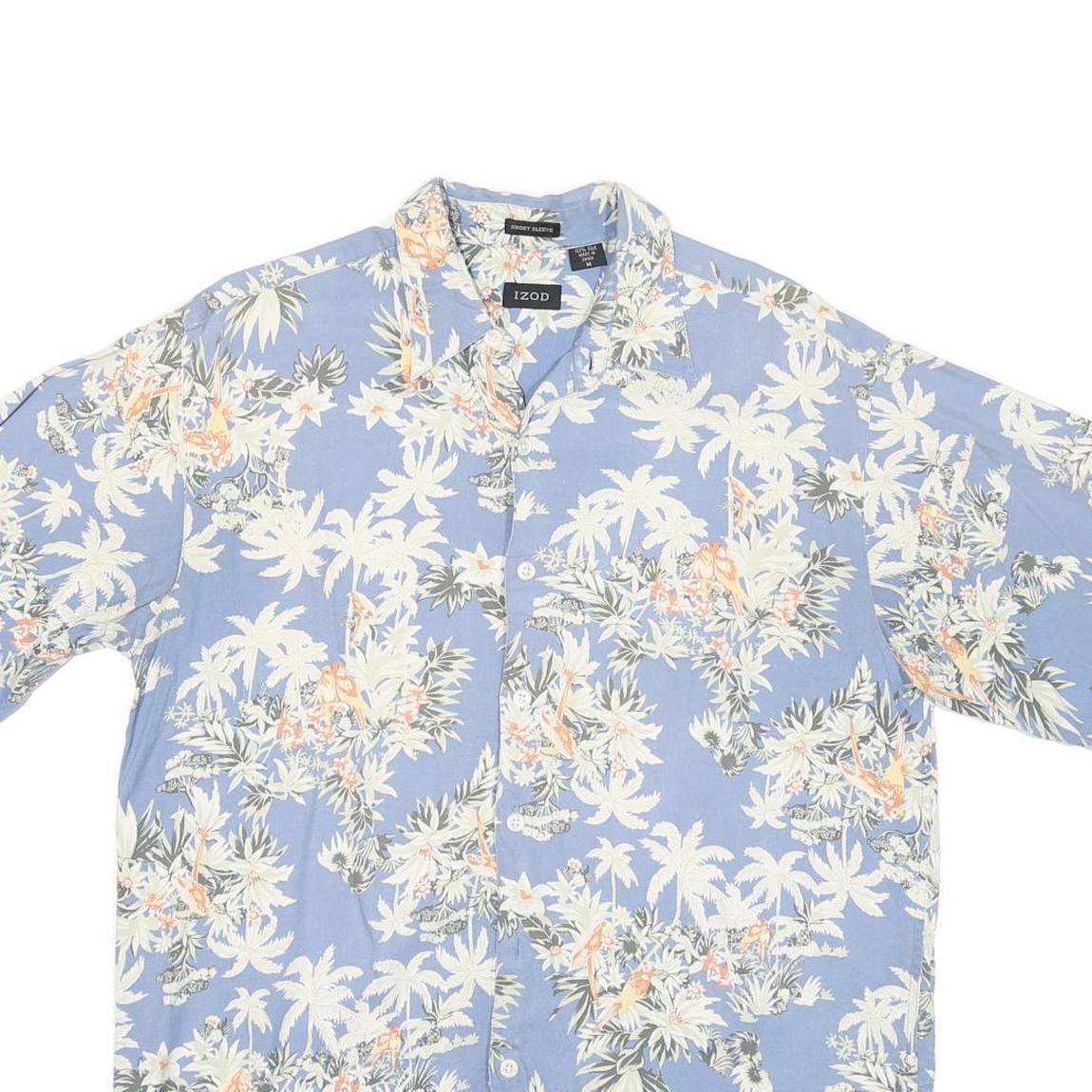 IZOD Mens Blue & White Floral Rayon Short Sleeve Shirt M Summer Casual