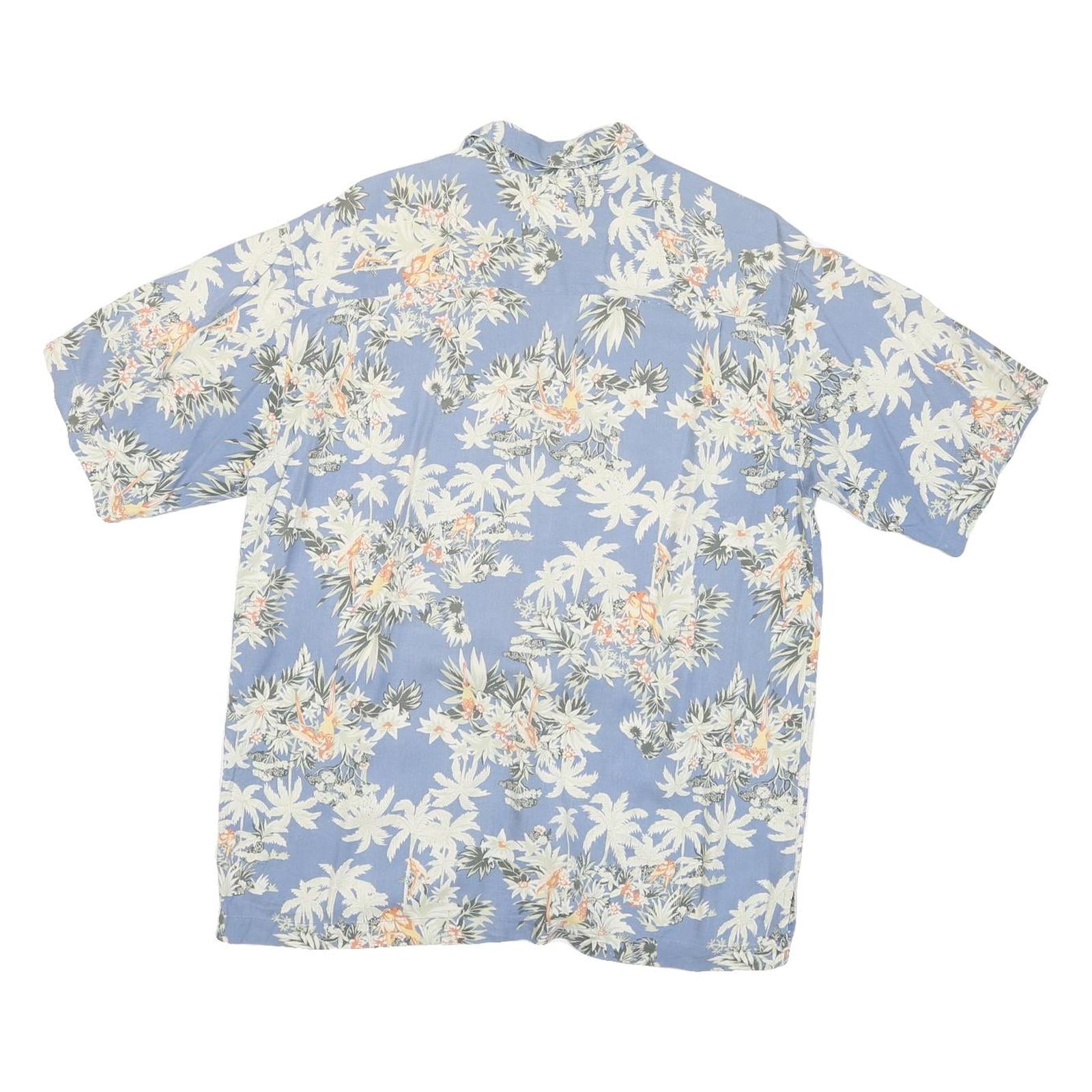 IZOD Mens Blue & White Floral Rayon Short Sleeve Shirt M Summer Casual