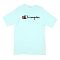 CHAMPION Mens Light Blue Graphic T-Shirt L Short Sleeve Crew Neck Cotton Blend