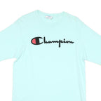 CHAMPION Mens Light Blue Graphic T-Shirt L Short Sleeve Crew Neck Cotton Blend