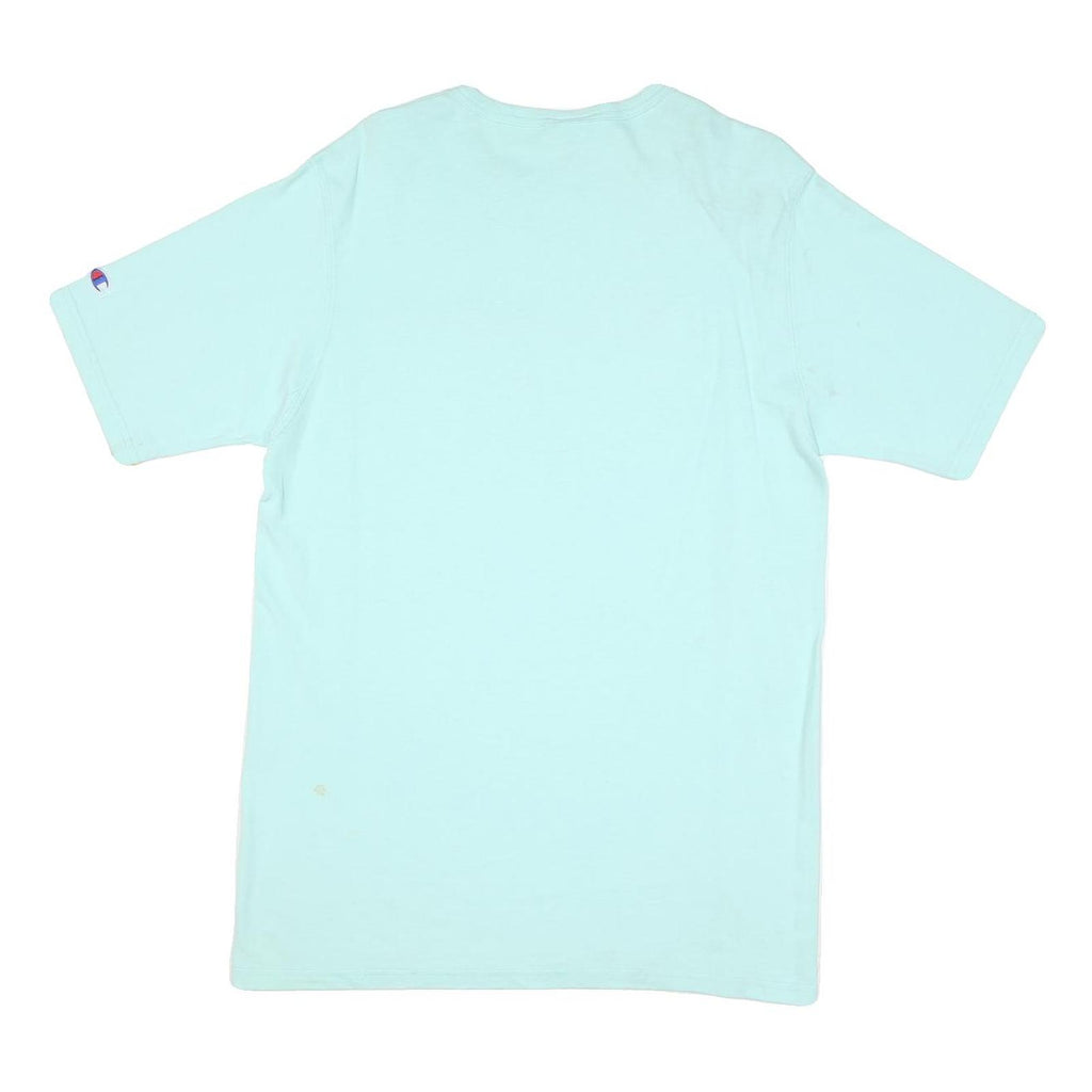 CHAMPION Mens Light Blue Graphic T-Shirt L Short Sleeve Crew Neck Cotton Blend