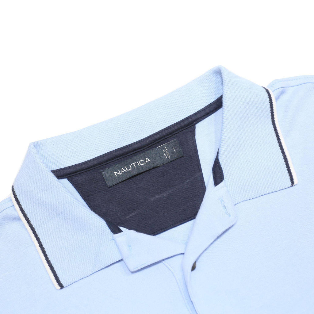 NAUTICA Mens Light Blue Short Sleeve Cotton Polo Shirt L Classic Fit