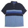 NAUTICA Mens Blue & Navy Block Stripe Short Sleeve Polo Shirt M Cotton